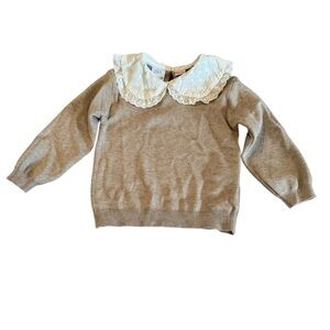 NWT- Zara Girls Tan Sweater with Lace Neck Detail